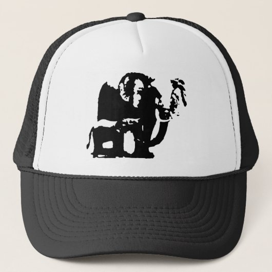 Casquette Black White Pop Art Baby & Maman Elephants (Devant)