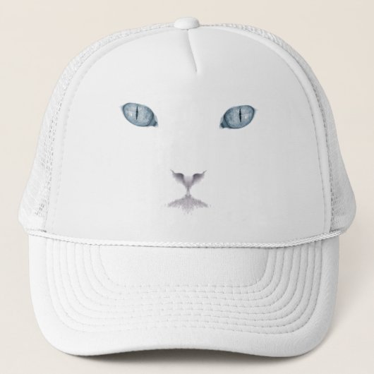Casquette blanc de camionneur de visage de chat (Devant)