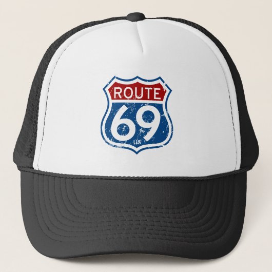 Casquette Blanc rouge de l'itinéraire 69 et bleu affligés (Devant)