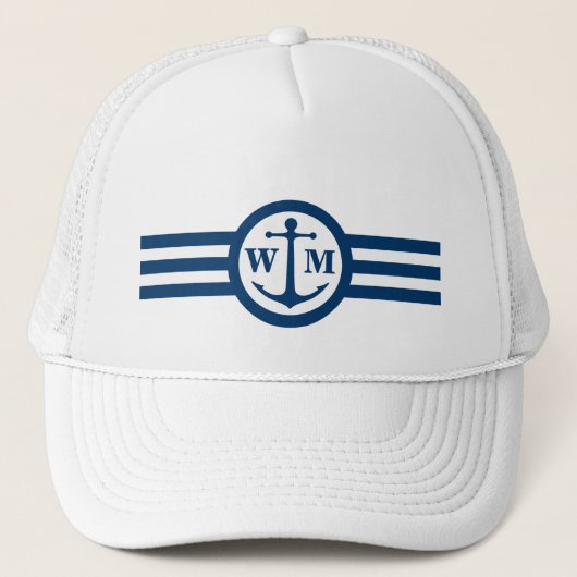 Casquette bleu de logo de monogramme d'Ancre (Devant)