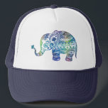 Casquette Bleu et vert doux tons Fleur Eléphant<br><div class="desc">Illustration d'éléphant floral bleu marine et vert mignon avec un imprimé de texture fausse parties scintillant.</div>