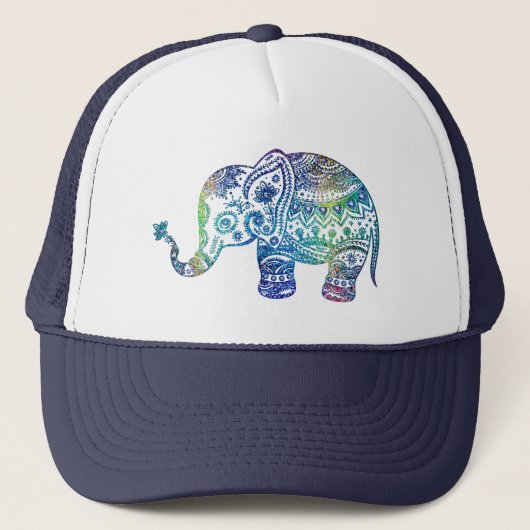 Casquette Bleu et vert doux tons Fleur Eléphant (Devant)