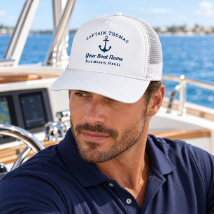 Casquette Bleu marine nautique personnalisé nom du capitaine