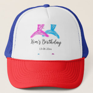 Casquette bleu rose sirène aquarelle ajouter nom anniversair