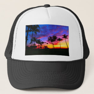 Casquette Blue Red Sunset Exotic Hawaiian Beach Palm Trees
