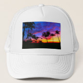Casquette Blue Red Sunset Exotic Hawaiian Beach Palm Trees (Devant)