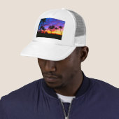 Casquette Blue Red Sunset Exotic Hawaiian Beach Palm Trees (En situation)