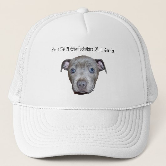 Casquette Blue Staffordshire Bull Terrier Puppy Face Amour, (Devant)