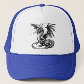 Casquette Blue Trucker Hat with Dragon Design - Black and Wh