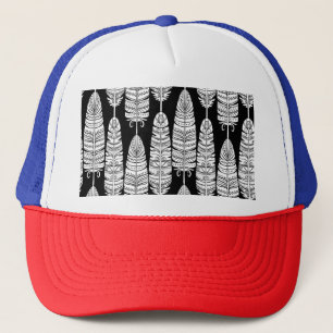 Casquette Boho plumes : motif noir et blanc