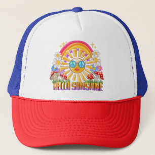 Casquette Bonjour Sunshine Retro Hippie Summer Rainbow Desig