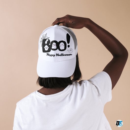 Casquette Boo ! Noir et blanc Mat Simple Halloween