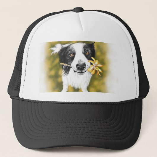 Casquette Border collie mignon et fleurs (Devant)
