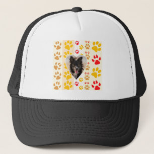 Casquette Bordure Collie Empreinte de patte Amour Coeur