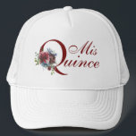 Casquette Bourgogne et bleu Floral Mis Quince Anniversaire<br><div class="desc">Célébrez votre Quinceanera en style avec ce design floral féminin avec le texte "Mis Quince" agrémenté d'un bouquet de fleurs d'aquarelle en bordeaux et bleu. D'autres produits correspondants sont disponibles dans cette conception.</div>