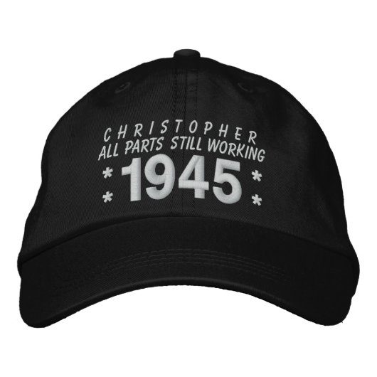 Casquette Brodée 1945 ou toute année 70e anniversaire A5 NOIR et BL (Devant)