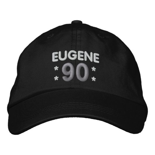 Casquette Brodée 90e anniversaire Nom personnalisé ARGENT BLANC NOI (Devant)