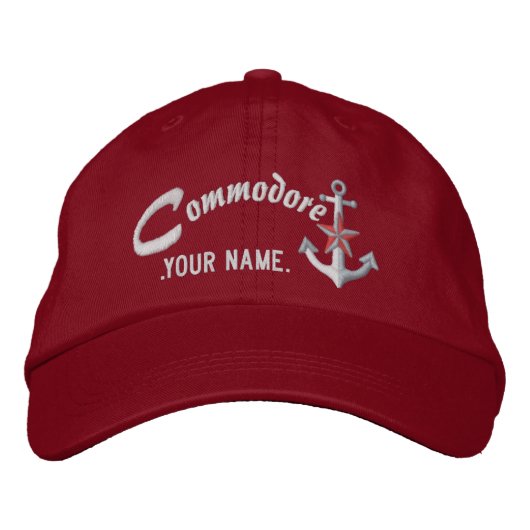 Casquette Brodée Ancre nautique Commodore personnalisée Nom Blanc (Devant)