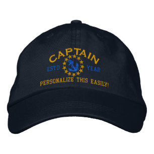 Casquette Brodée ANNÉE et noms personnalisés Capitaine Yacht Drapea