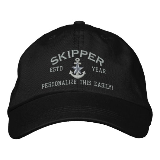 Casquette Brodée ANNÉE et noms personnalisés Skipper Silver Star (Devant)