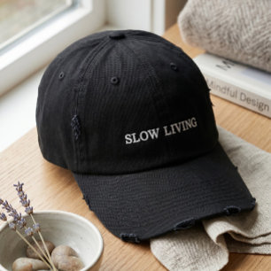 Casquette Brodée Bl Sérigraphie Serif Slow Living en détresse Vinta