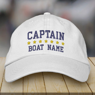 Casquette Brodée Bleu marine capitaine de votre nom de bateau blanc