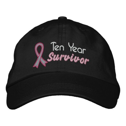Casquette Brodée Cancer du sein Survivant de 10 ans (Devant)