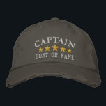 Casquette Brodée Capitaine nautique Nom de bateau Gold Stars désarm<br><div class="desc">Voilier en style avec un casquette brodé personnalisé avec votre grade de capitaine ou autre titre désiré avec votre nom ou nom de bateau en argent et cinq étoiles d'or. Plusieurs couleurs de casquette et de fil à choisir. Fait un grand cadeau personnalisé pour la Fête des pères, les anniversaires...</div>