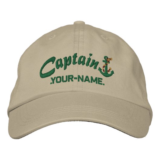 Casquette Brodée Capitaine personnalisé Rope Anchor Name Green (Devant)