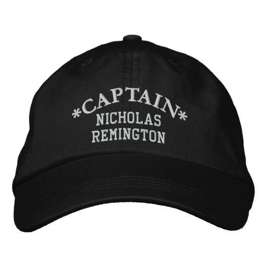 Casquette Brodée CAPITAINE Prénom personnalisé NOIR BLANC (Devant)