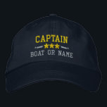 Casquette Brodée Capitaine Votre Nom De Bateau Nautical Stars Gold<br><div class="desc">Voilier en style avec un casquette brodé personnalisé avec votre grade de capitaine ou autre titre,  votre nom ou nom de bateau et étoiles. Plusieurs couleurs de casquette et de fil à choisir. Fait un grand cadeau personnalisé pour la Fête des pères,  la fête des mères ou toute occasion.</div>