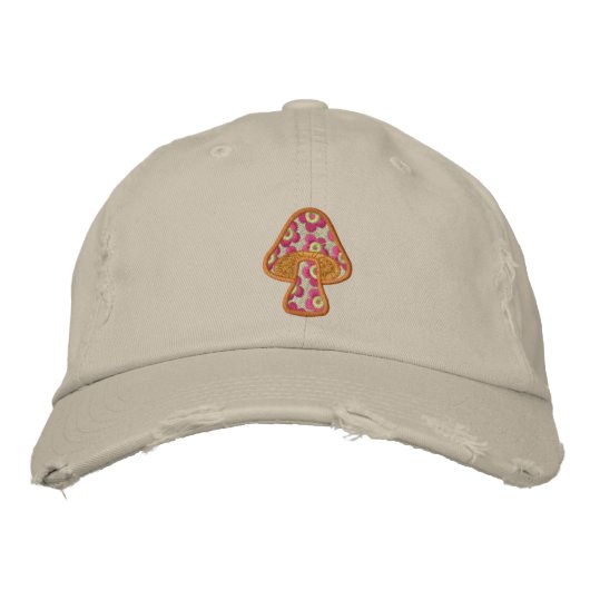 Casquette Brodée Champignons aux fleurs hippies (Devant)