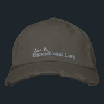 Casquette Brodée Citation d'amour inconditionnelle rose blanc rusti<br><div class="desc">Personnalisé vintage,  inconditionnel amour rustique casquette de baseball gris,  avec broderie rose.</div>