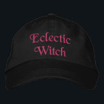Casquette Brodée Citation de sorcière magique épectique rose noir<br><div class="desc">Un simple mais joli sorcier décorativement brodé,  rose et noir casquette de baseball avec les mots Eclectic Witch. Cette conception simple mais puissante peut être personnalisée à un nom ou un autre texte. Une idée de cadeau sorcier.</div>
