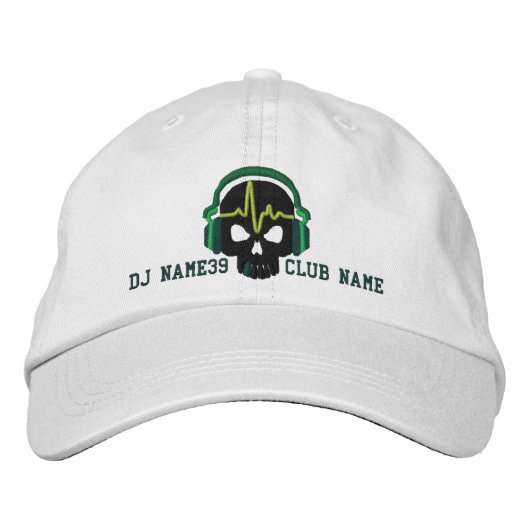 Casquette Brodée Crâne DJ personnalisé Votre nom Club Broderie (Devant)