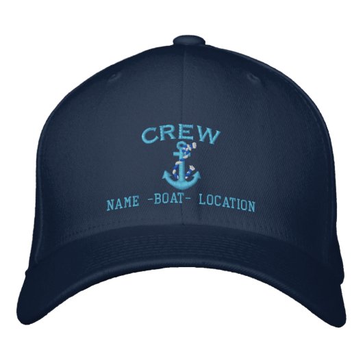 Casquette Brodée CREW Blue Rope Ancre Votre nom de bateau ou les de (Devant)