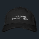 Casquette Brodée Custom Embroidered Text Baseball Cap Design Perso<br><div class="desc">Create a one-of-a-kind cap with this Custom Text & Logo Embroidered Hat, designed for both business promotion and personal style. Easily personalize your hat by choosing your font, thread color, hat color, and size, then add your name, company logo, slogan, website, phone number, social media handle, or custom text. This...</div>