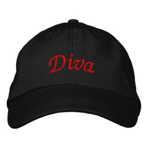 Casquette Brodée Diva Élégante Rouge sur Fond Noir