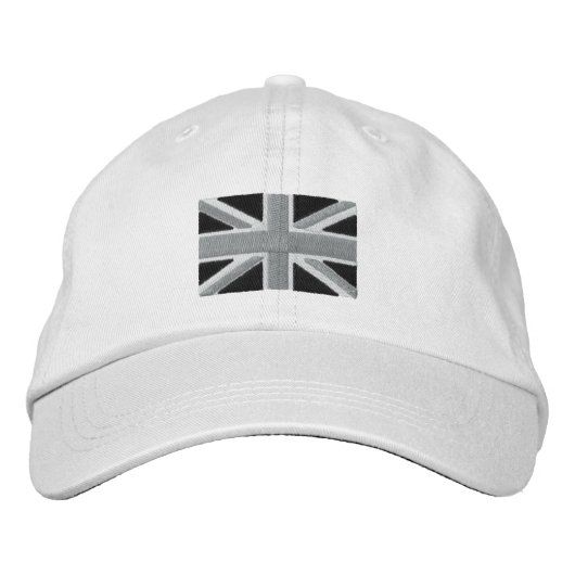 Casquette Brodée Drapeau Union Jack En Noir Et Blanc (Devant)