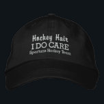 Casquette Brodée Drôle "Hockey Hair I DO Care" nom de l'équipe pers<br><div class="desc">Vous savez à quel point ces joueurs de hockey aiment leurs longues serrures. . . eh bien, c'est le casquette pour eux! Le casquette de baseball drôle dit "Hockey Hair I Do Care". (Vous pouvez aussi changer ceci en Hockey Hair Don't Care". Ajoutez votre nom d'équipe ou de joueur ci-dessous...</div>