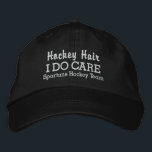 Casquette Brodée Drôle "Hockey Hair I DO Care" nom de l'équipe pers<br><div class="desc">Vous savez à quel point ces joueurs de hockey aiment leurs longues serrures. . . eh bien, c'est le casquette pour eux! Le casquette de baseball drôle dit "Hockey Hair I Do Care". (Vous pouvez aussi changer ceci en Hockey Hair Don't Care". Ajoutez votre nom d'équipe ou de joueur ci-dessous...</div>