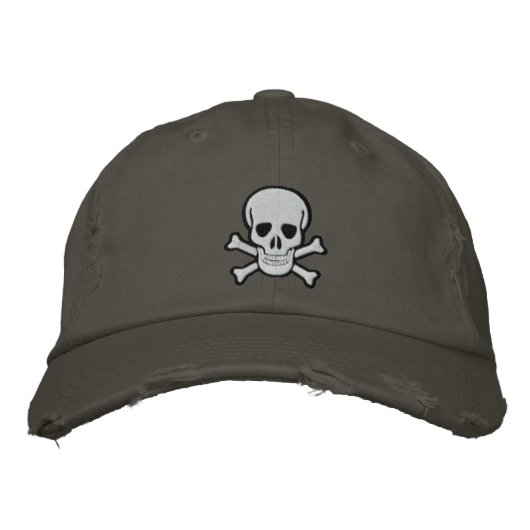 Casquette brodée d'un crâne et d'os croisés (Devant)
