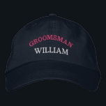 Casquette Brodée Enterrement de vie de garçon de Garçon d'honneur m<br><div class="desc">Ajoutez un nom et le rôle à jouer lors du mariage en cliquant sur le bouton "Personnalisé". Cette casquette chic et élégante est le souvenir parfait d'un voyage inoubliable avec vos meilleurs amis. Le devant de la casquette présente une typographie "Groomsman" inspirée du sport qui capture parfaitement l'amusement et la...</div>