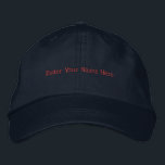 Casquette Brodée Entrez Votre Nom Ici Texte Personnalisé Imprimé-Ca<br><div class="desc">Entrez Votre Nom Ici Nom Texte Imprimé Vue frontale. Ça a l'air sympa et porter toute la saison. Vous pouvez modifier le nom comme vous le souhaitez. Couleur casquette : Casquette couleur marine</div>