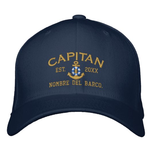 Casquette Brodée ESPAGNOL El Capitan Lifesaver Ancre avec votre nom (Devant)