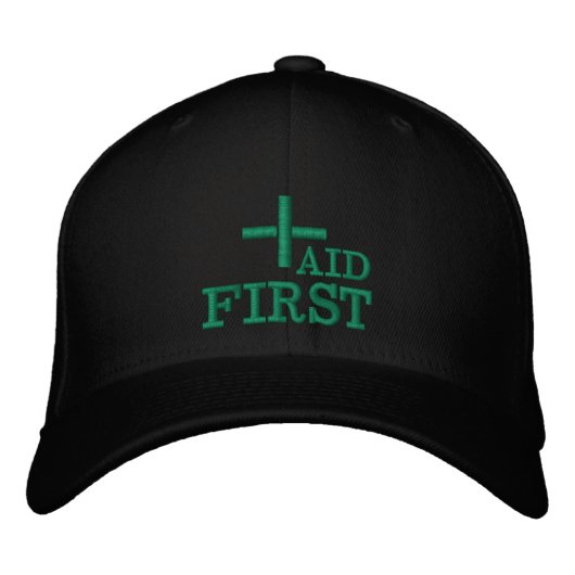 Casquette Brodée First Aid embroidered baseball cap White / green (Devant)