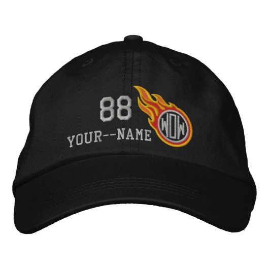 Casquette Brodée Flames de course personnalisées Numéro de puce Nom (Devant)