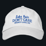 Casquette Brodée Funny Lake Hair Ne vous souciez pas Nom du lac per<br><div class="desc">Un casquette de baseball drôle qui dit "Lake Hair Don't Care". Ajoutez le nom de votre lac ou ville lacustre préférée (ou supprimez). Modifiez facilement le texte et la couleur du casquette. Idéal pour les journées ensoleillées en cabine ou sur l'eau.</div>
