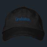 Casquette Brodée Graduation Texte bleu Texte personnalisé noir<br><div class="desc">Nom du texte Casquette Couleur noire Casquettes avec Police à bloc mince Super et Cool Casquette brodé</div>