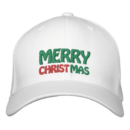 Casquette Brodée Joyeux Noël blanc rouge et vert (Devant)